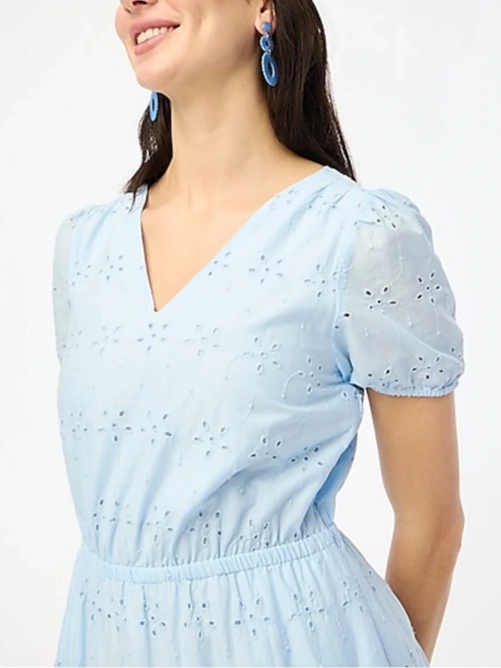 NWT J. Crew Factory Blue Eyelet Puff Sleeve Midi Dress - Size 4 - Picture 3 of 10